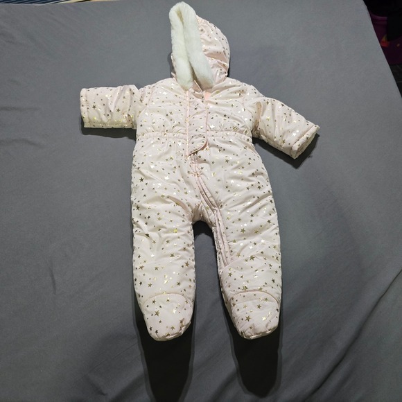 The Children's Place Other - The Childrens Place Pram Suit‎ Baby 6-9M Pink Gold Star Hooded Fleece